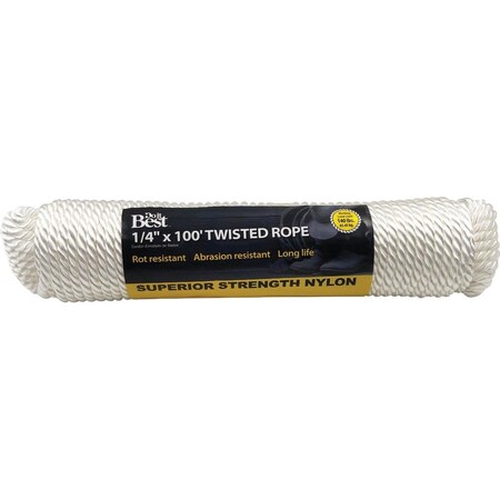All-Source 1/4 In. x 100 Ft. White Twisted Nylon Packaged Rope 729625